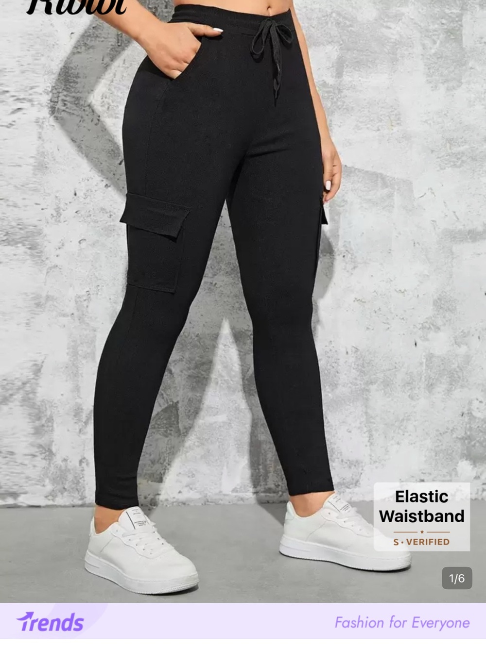 SHEIN Black Cargo Drawstring Leggings